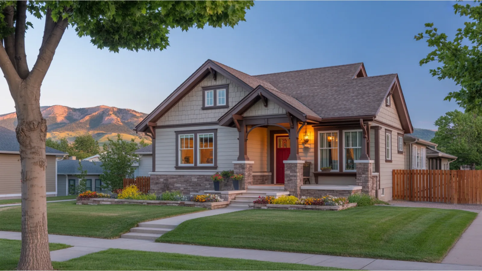 A craftsman home in Parker, Colorado with the Front Range in the distance